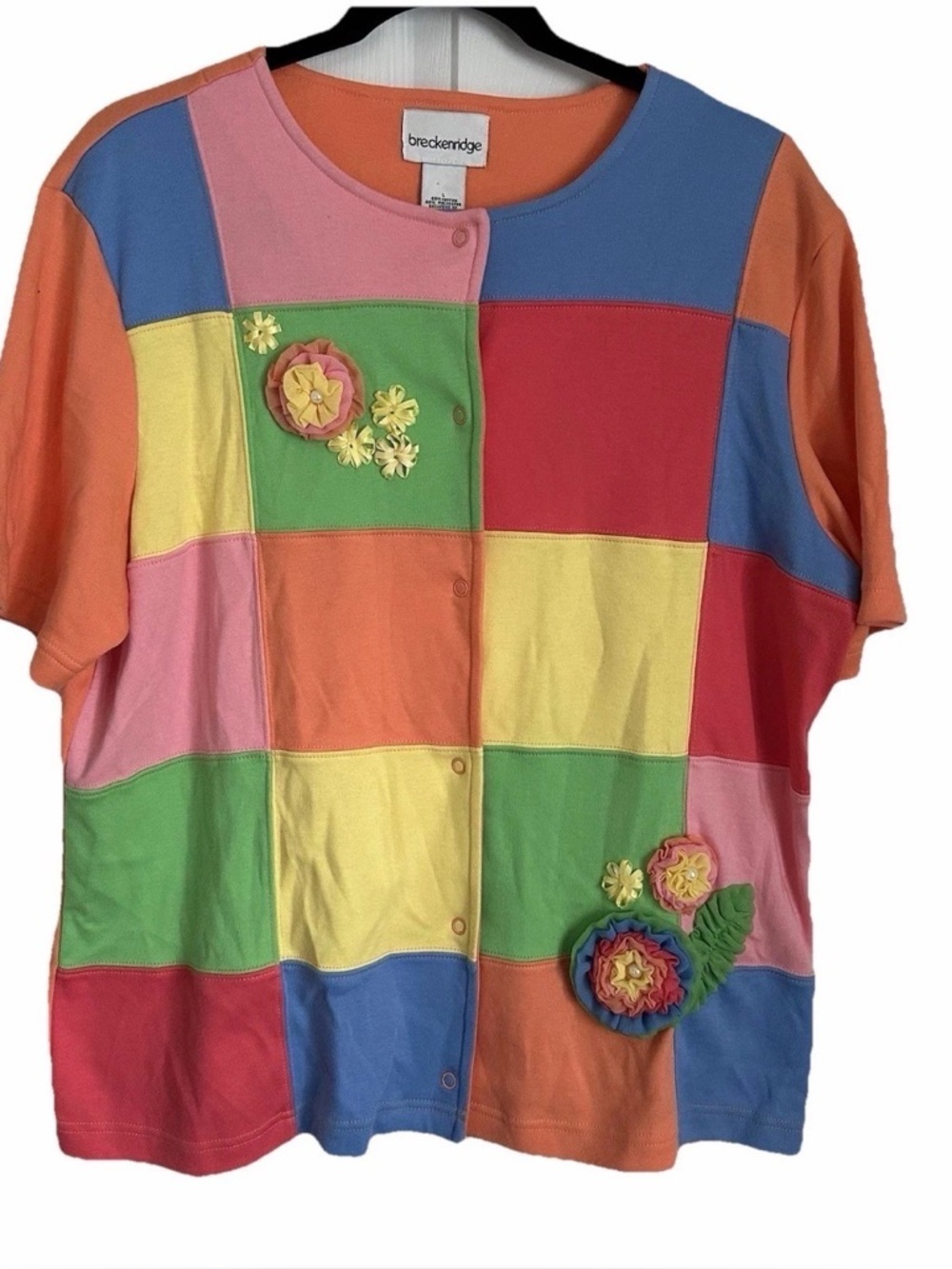 Breckenridge Womens Color Block Patchwork Top Sz L Grannycore Preppy Cottagecore